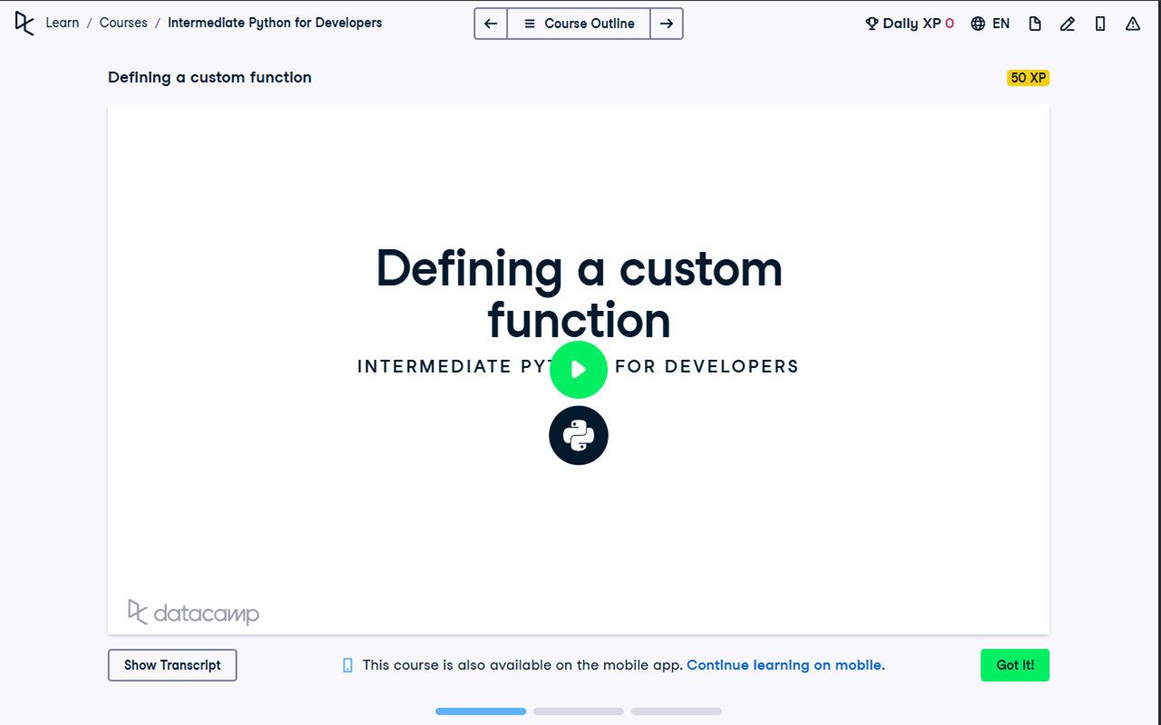 Extension popup on a video course page in light mode